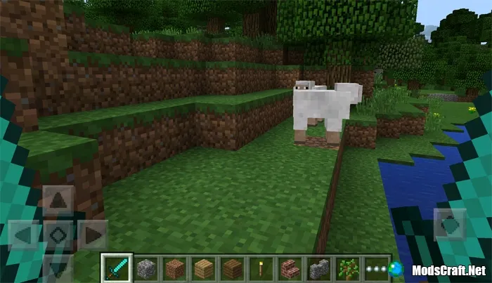 Player holding two swords, looking at sheep
