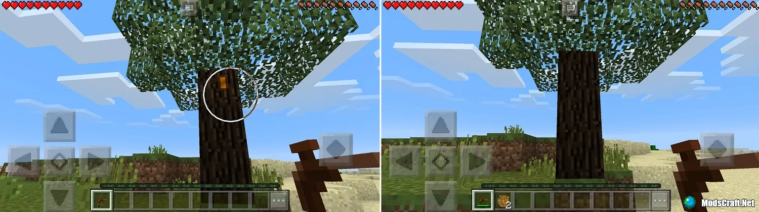 Demonstration of collecting resin with a treetap in the IndustrialCraft mod