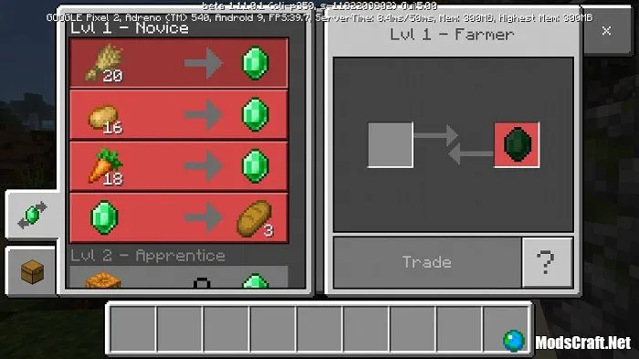 New trade UI in Minecraft