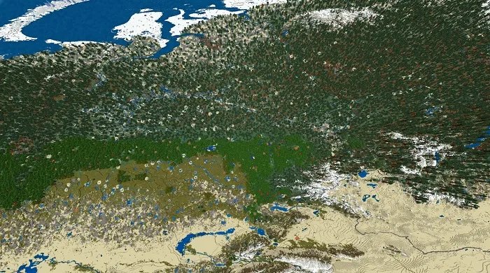 Russia on the large-scale Earth map in Minecraft Bedrock