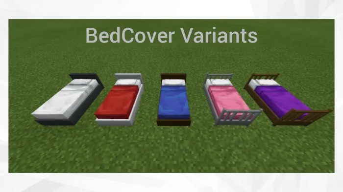 Colorful bed covers and bedroom decor from the Minecraft PE furniture addon