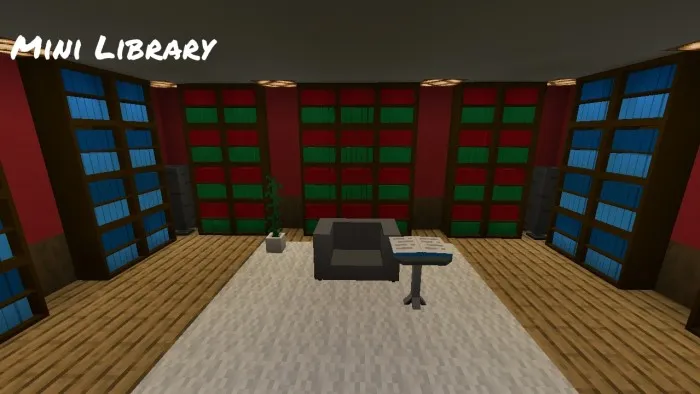 Bookshelves and workspace from the furniture addon for Minecraft PE