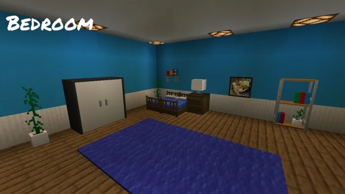 Bed, bedside tables and bedroom decor from the furniture mod for Minecraft PE