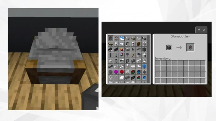 Using the Furniture Box in the Stonecutter to select interior furniture in Minecraft PE