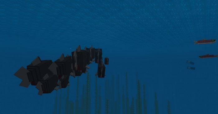 A flock of piranhas in Minecraft
