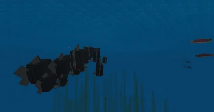A flock of piranhas in Minecraft
