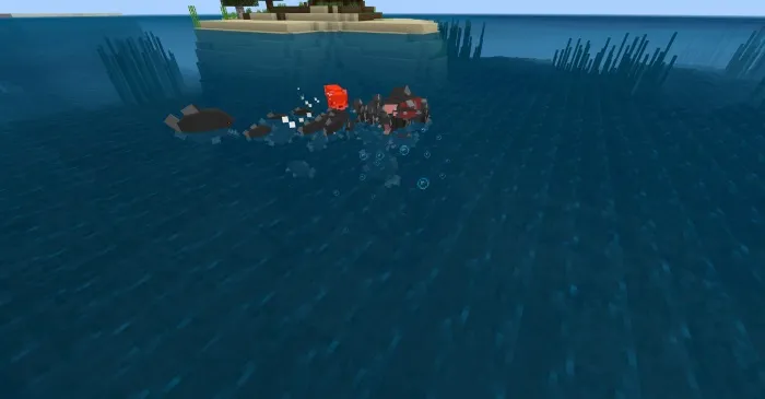 Piranhas attack a fox in Minecraft