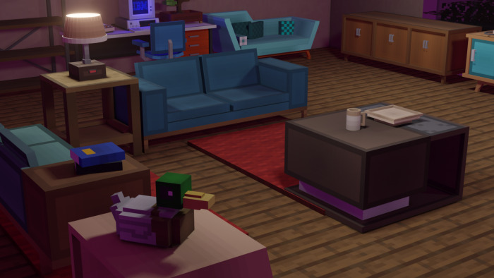 View of the living room in Minecraft