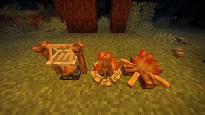 Cooking food on a campfire in Minecraft