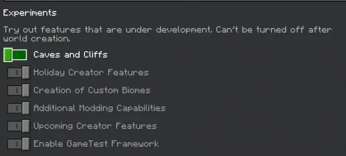 Enabling the mod in the world settings