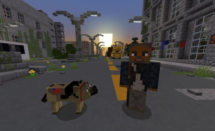 Robert Neville with his dog in Minecraft