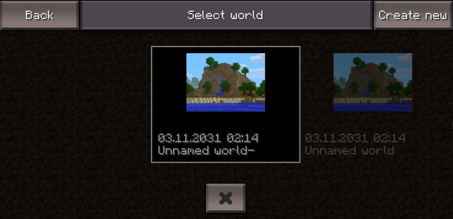 View of the list of worlds in Minecraft 0.1.1