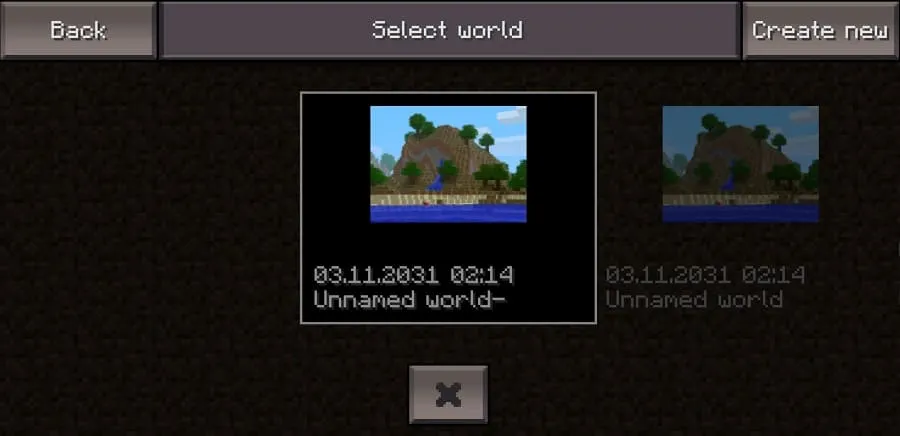 View of the list of worlds in Minecraft 0.1.1
