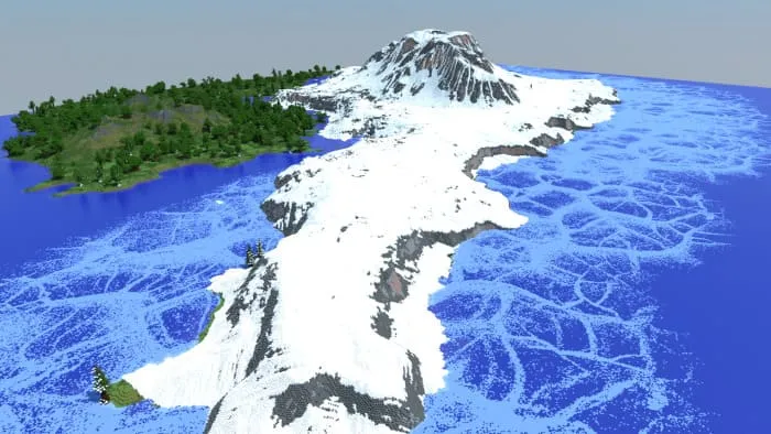 View of the island with snowy mountains