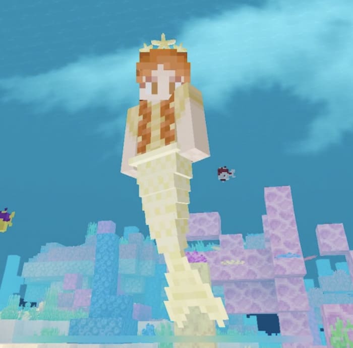 The player became a mermaid in the water