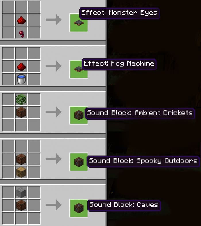 Recipes for blocks with effects