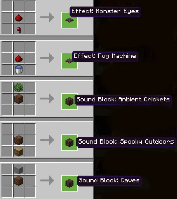 Recipes for blocks with effects