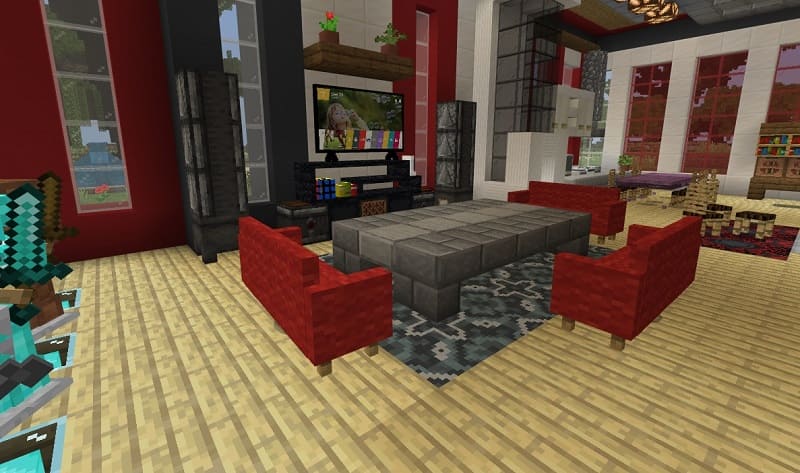 The interior of the living room in Minecraft