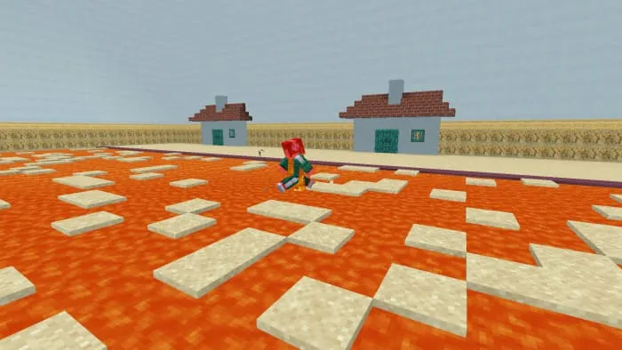 Players run through the arena with lava