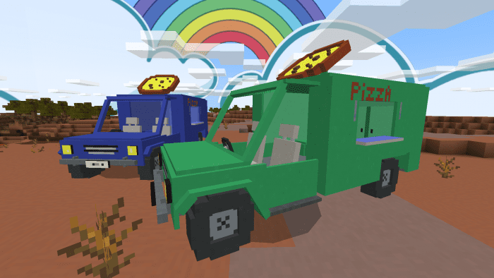 Автомобиль с пиццей в Minecraft