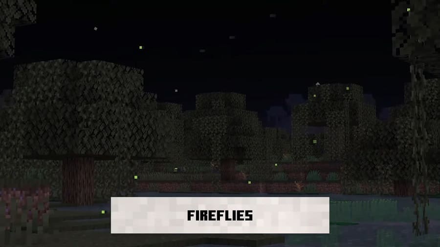 Fireflies at night in Minecraft