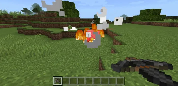 White sheep is burning from fire