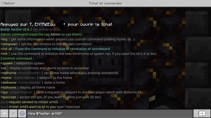 Chat and new commands in list