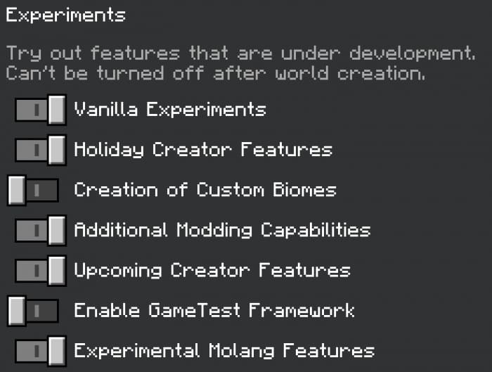 Experimental features in mod
