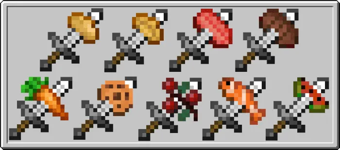 Iron swords with food at the end