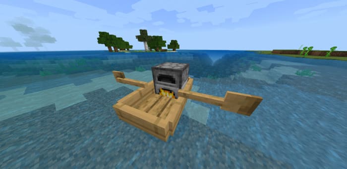 View of a boat with a working stove