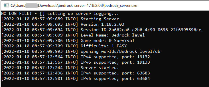 Запуск bedrock_server.exe