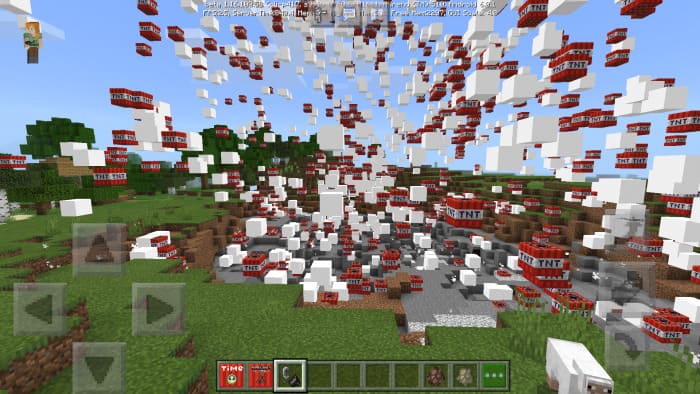 A thousand TNT blocks in Minecraft