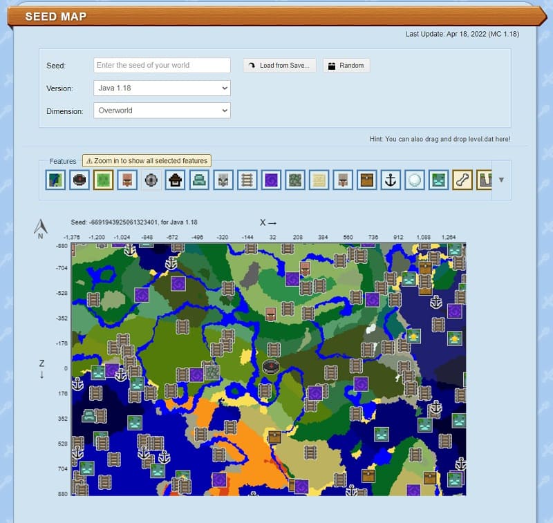 Interface of the biome search site