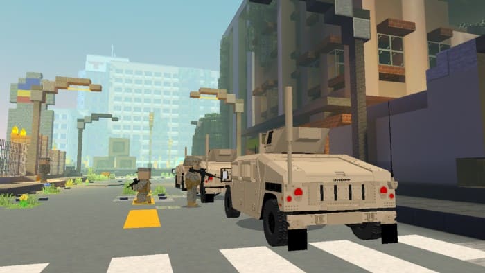Screenshot of military humvees in the game