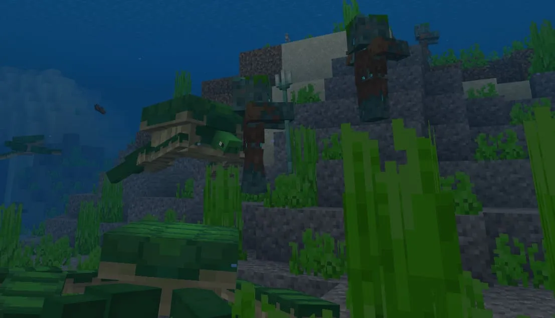 Turtles attack drowned mob