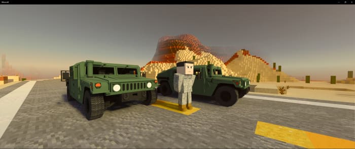 Humvees with a soldier