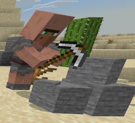 Villager mines stone