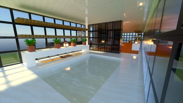 A room with a swimming pool