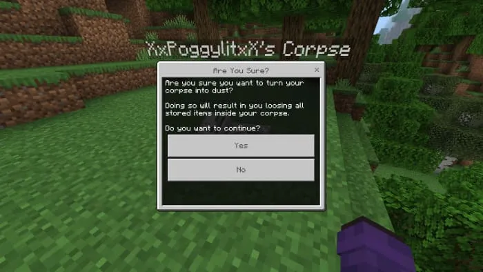 Message about the removal of a corpse