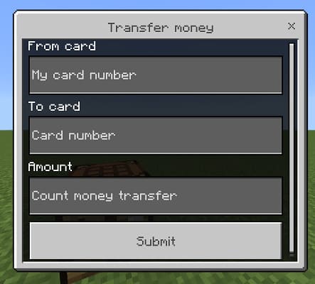 Transfer money menu