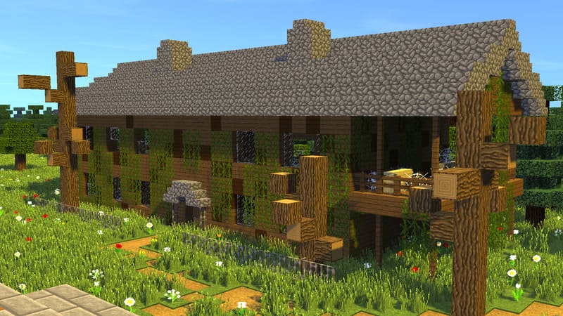 Деревяный дом с лианами