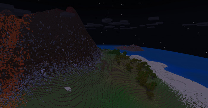 Гора и лава ночью