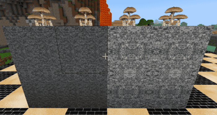 Грибы и каменные блоки