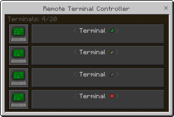 Список терминалов и уровень сигнала
