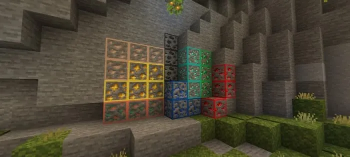 Ores with color-coded outlines