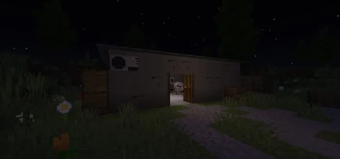 Creepy cabin at night