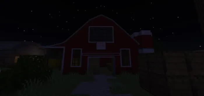 A large hangar at night