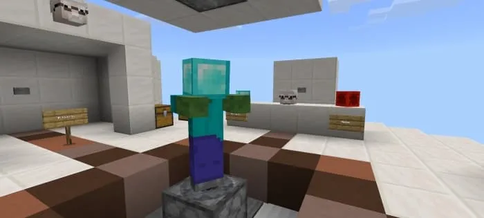 A zombie with a diamond block on his head.