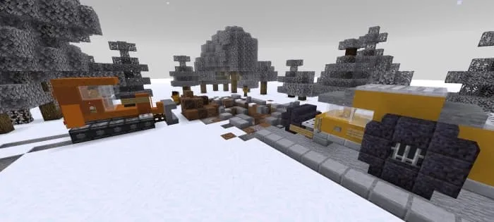 Bulldozer demolishing buildings