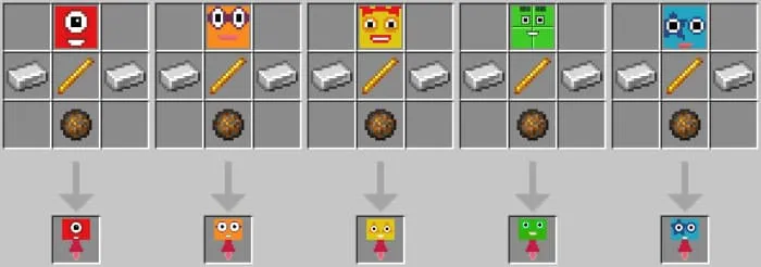 Крафт цифровых блоков из железа, огненного стержня и снаряда